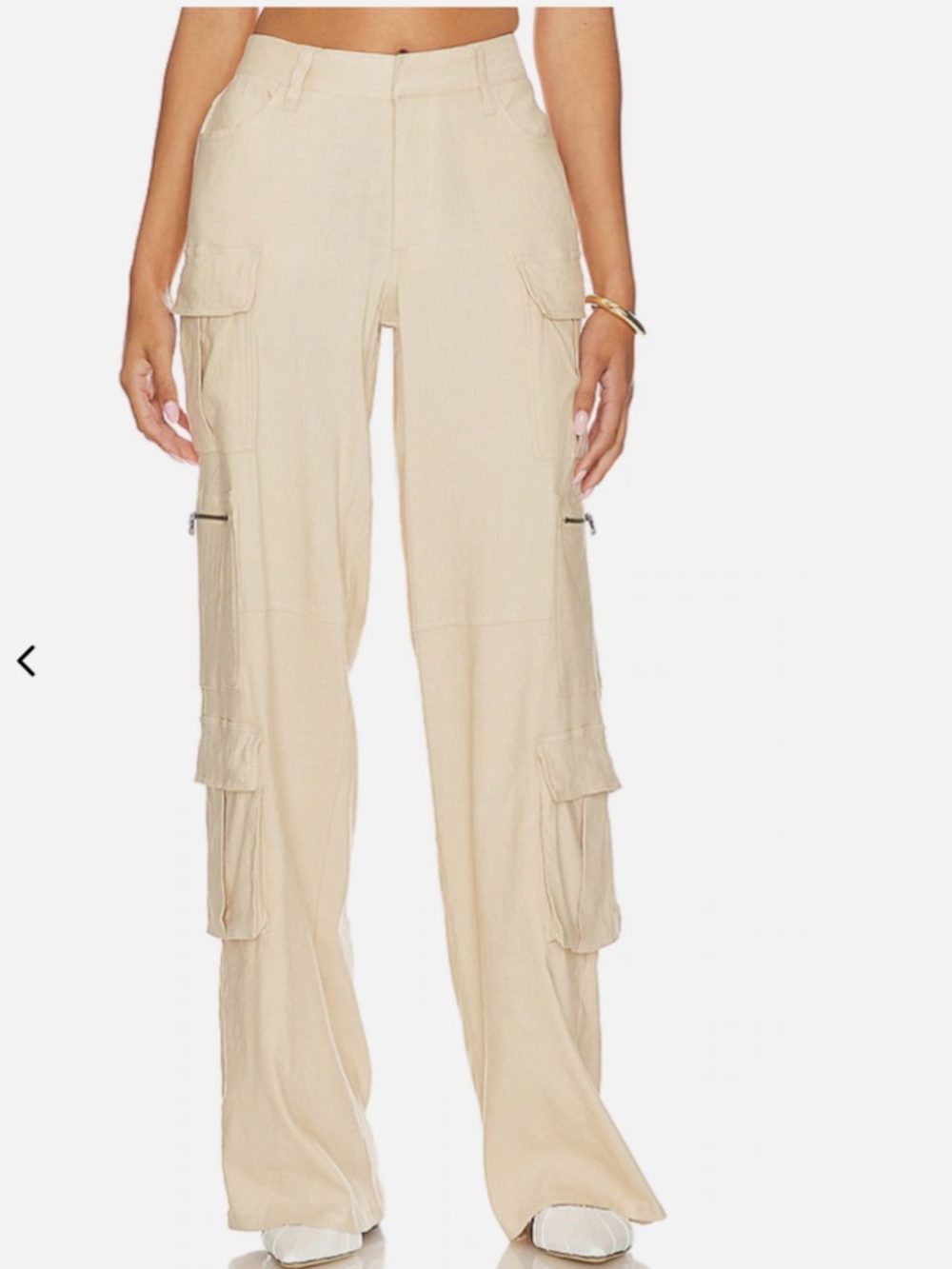 Alice and Olivia Women's Ray Cargo Wide-Leg Pants Sand Ecru Small Medium Basic